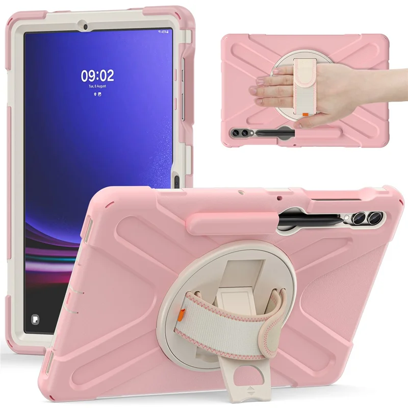 Für Samsung Galaxy Tab S7+ / S8+ / S9+ / S7 fe Armband Gurt Tablet Hülle Anti-kratzer-pc+silikon-kickstand Cover - Rosa