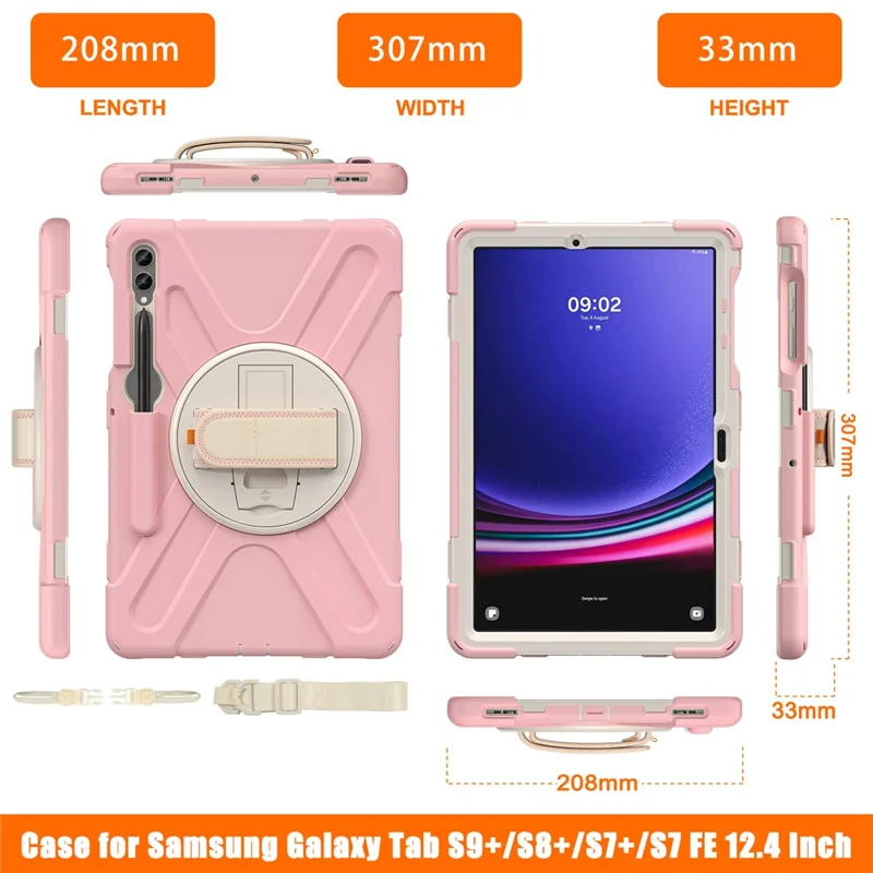 Para Samsung Galaxy Tab S7+ / S8+ / S9+ / S7 FE Caixa de Tablete de Pulso - Rosa