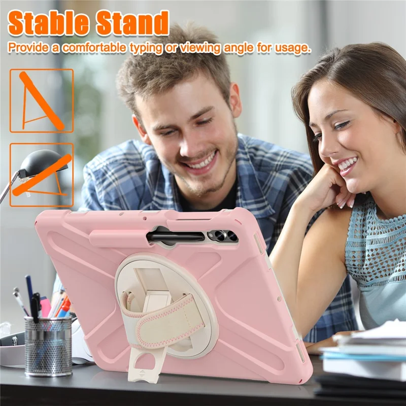 Per Samsung Galaxy Tab S10+ X826 / S9 FE+ / S9+ / S8+ / S7 Custodia Polso Tablet Antigraffio PC+Silicone Supporto - Rosa