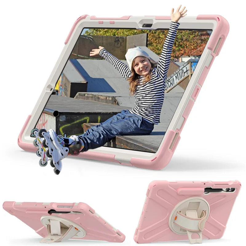 Per Samsung Galaxy Tab S10+ X826 / S9 FE+ / S9+ / S8+ / S7 Custodia Polso Tablet Antigraffio PC+Silicone Supporto - Rosa
