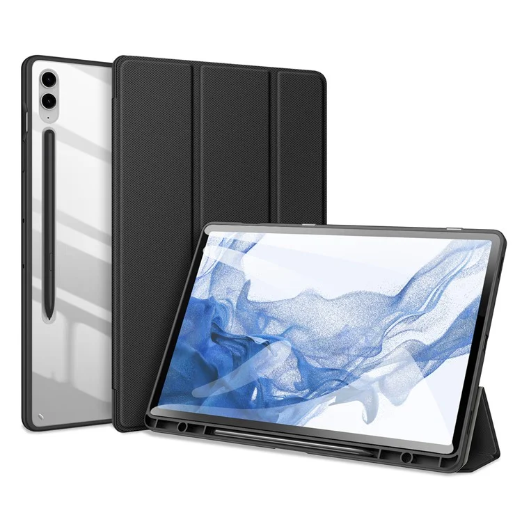 DUX DUCIS TOBY Series Para Samsung Galaxy Tab S9 FE+ Tablet Capa de Couro Tri-fold Stand com Slot para Caneta - Preto