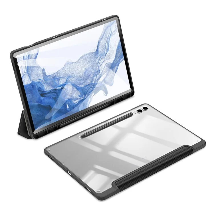 DUX DUCIS TOBY Series Para Samsung Galaxy Tab S9 FE+ Tablet Capa de Couro Tri-fold Stand com Slot para Caneta - Preto