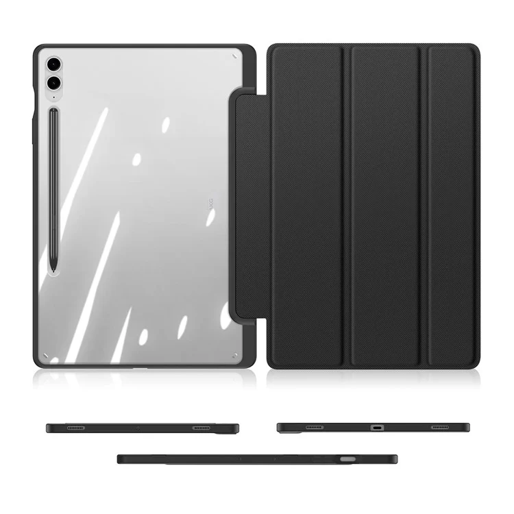 DUX DUCIS TOBY Series Para Samsung Galaxy Tab S9 FE+ Tablet Capa de Couro Tri-fold Stand com Slot para Caneta - Preto