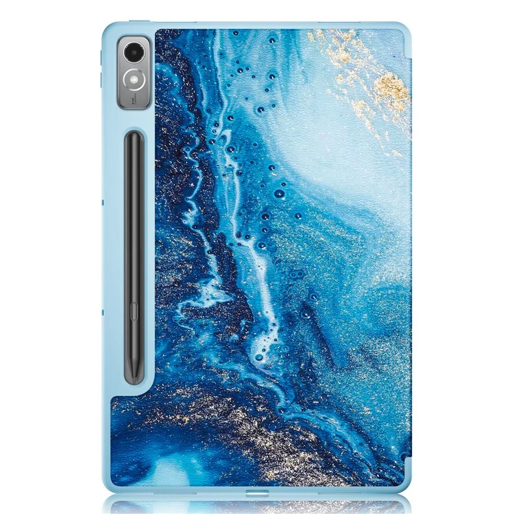 Para o Lenovo Lenovo Tab P12 TB371FC, Capa Protetora de Tablet com Impressão de Padrão, Suporte Dobrável em Três Partes, Couro PU + TPU - Onda do Mar