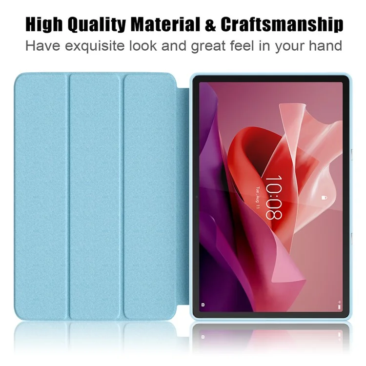 Para o Lenovo Lenovo Tab P12 TB371FC, Capa Protetora de Tablet com Impressão de Padrão, Suporte Dobrável em Três Partes, Couro PU + TPU - Onda do Mar