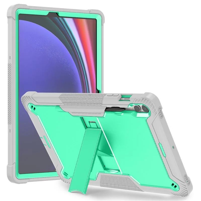 Kickstand Case for Samsung Galaxy Tab S9+ , Shockproof Silicone + PC Tablet Cover - Grey+Mint Green
