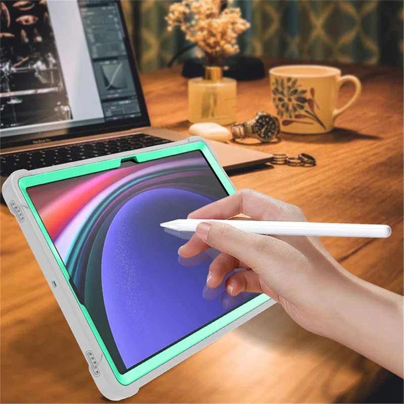 Kickstand Case for Samsung Galaxy Tab S9+ , Shockproof Silicone + PC Tablet Cover - Grey+Mint Green