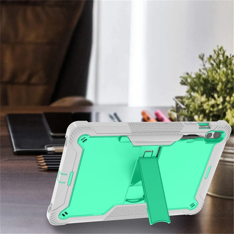 Kickstand Case for Samsung Galaxy Tab S9+ , Shockproof Silicone + PC Tablet Cover - Grey+Mint Green