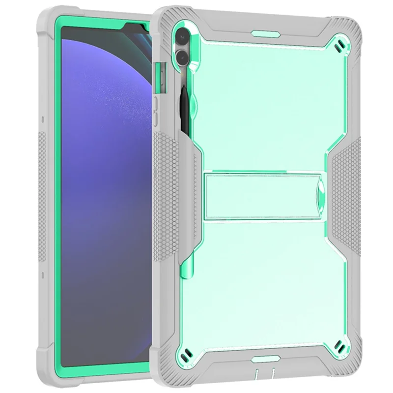 Kickstand Case for Samsung Galaxy Tab S9+ , Shockproof Silicone + PC Tablet Cover - Grey+Mint Green