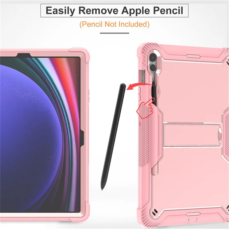 Kickstand Case for Samsung Galaxy Tab S9+ , Shockproof Silicone + PC Tablet Cover - Rose Gold