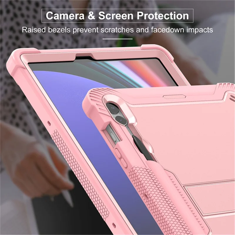 Kickstand Case for Samsung Galaxy Tab S9+ , Shockproof Silicone + PC Tablet Cover - Rose Gold