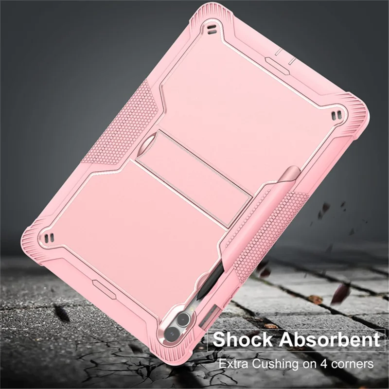 Kickstand Case for Samsung Galaxy Tab S9+ , Shockproof Silicone + PC Tablet Cover - Rose Gold