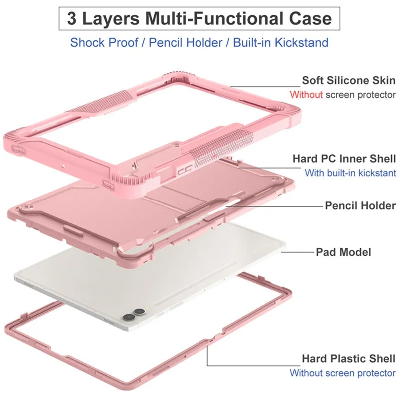 Kickstand Case for Samsung Galaxy Tab S9+ , Shockproof Silicone + PC Tablet Cover - Rose Gold