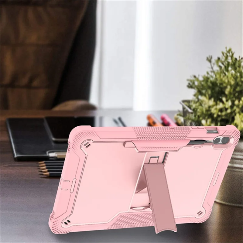 Kickstand Case for Samsung Galaxy Tab S9+ , Shockproof Silicone + PC Tablet Cover - Rose Gold
