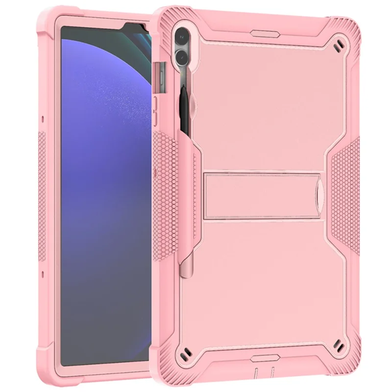 Kickstand Case for Samsung Galaxy Tab S9+ , Shockproof Silicone + PC Tablet Cover - Rose Gold