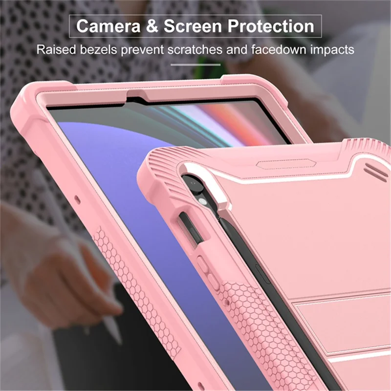 Kickstand-Hülle für Samsung Galaxy Tab S9, Fallschutz-Silikon + PC-Tablet-Cover - Roségold