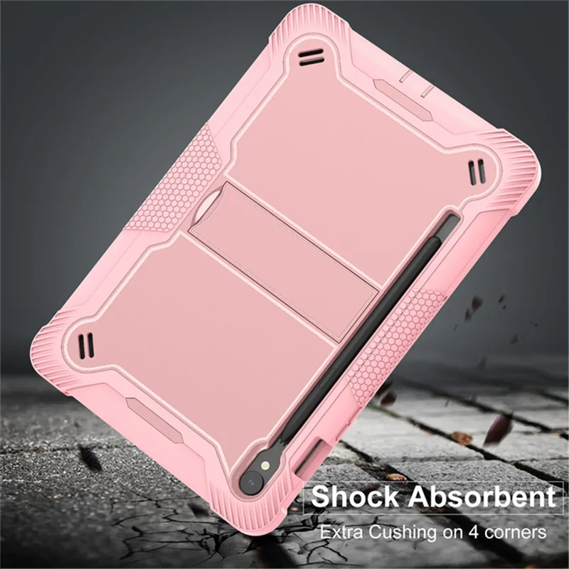 Kickstand-Hülle für Samsung Galaxy Tab S9, Fallschutz-Silikon + PC-Tablet-Cover - Roségold