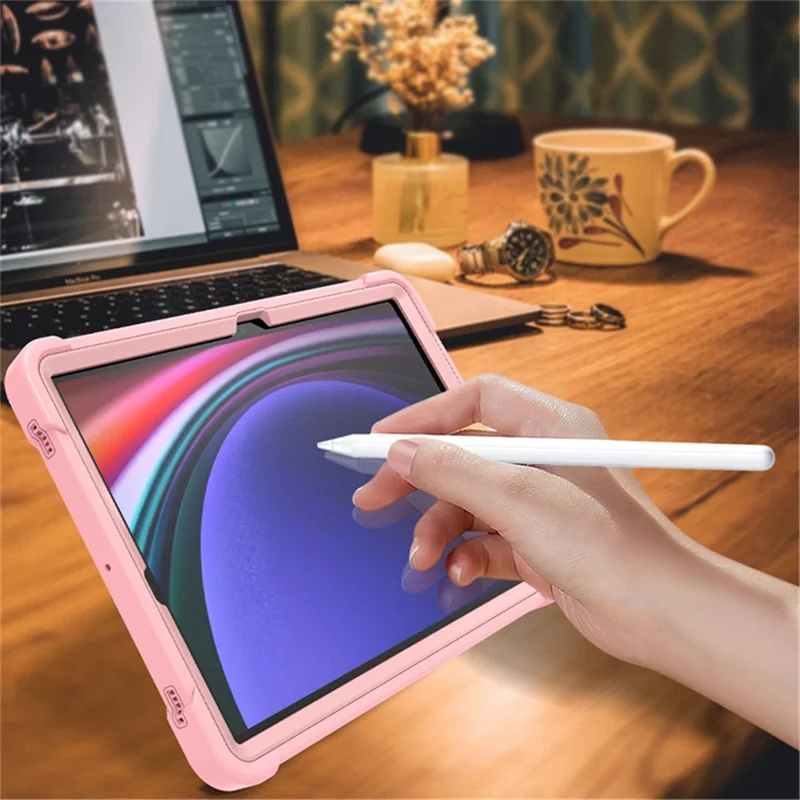Kickstand-Hülle für Samsung Galaxy Tab S9, Fallschutz-Silikon + PC-Tablet-Cover - Roségold
