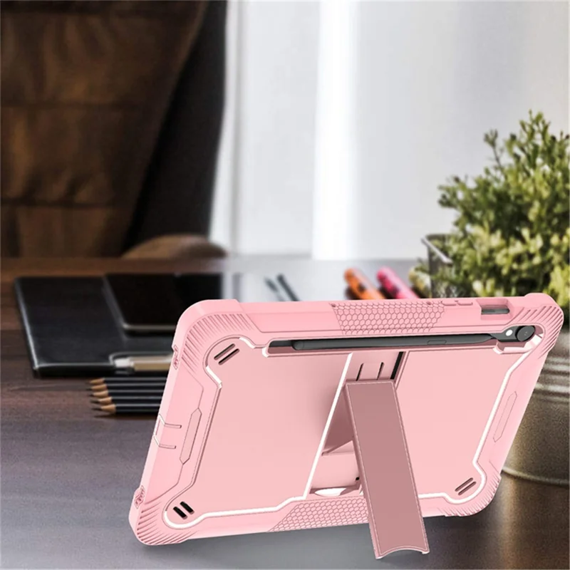 Kickstand-Hülle für Samsung Galaxy Tab S9, Fallschutz-Silikon + PC-Tablet-Cover - Roségold