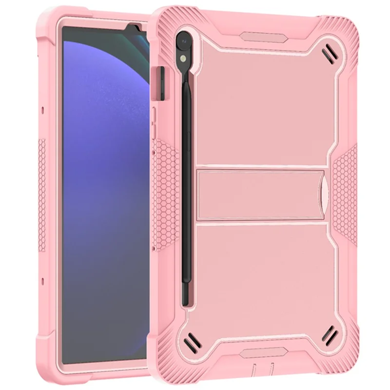 Kickstand-Hülle für Samsung Galaxy Tab S9, Fallschutz-Silikon + PC-Tablet-Cover - Roségold