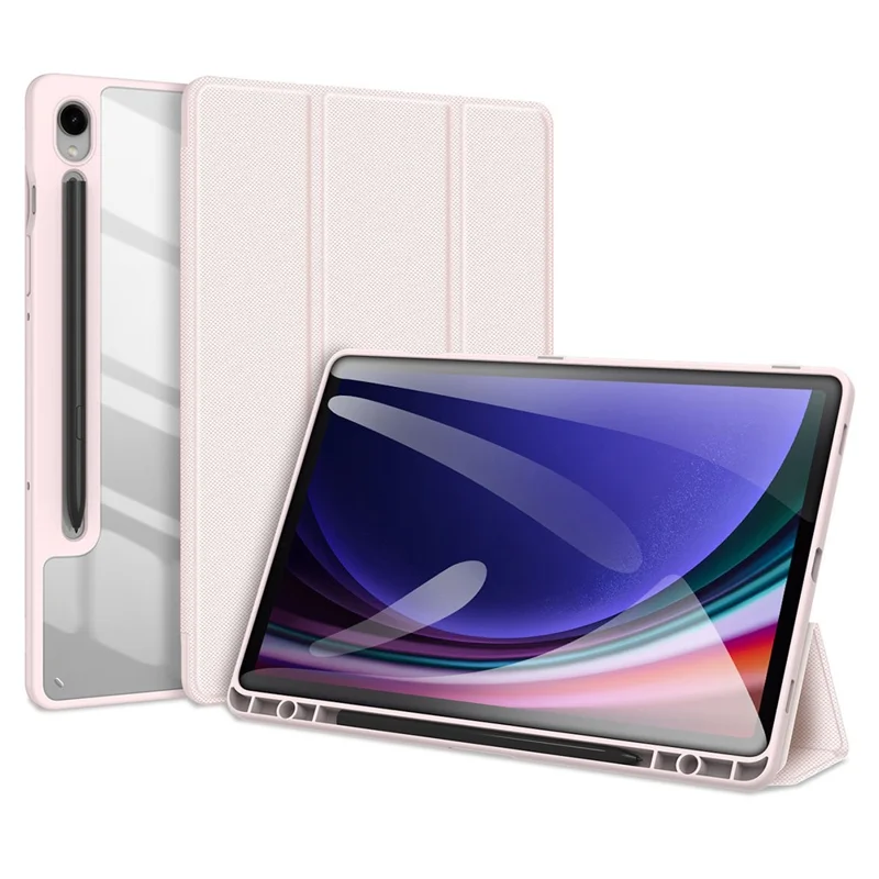 DUX DUCIS TOBY Series For Samsung Galaxy Tab S10 Lite / S10 FE / S9 FE / S9 Tablet Leather Case Tri-Fold Stand Pen Slot Cover - Light Pink