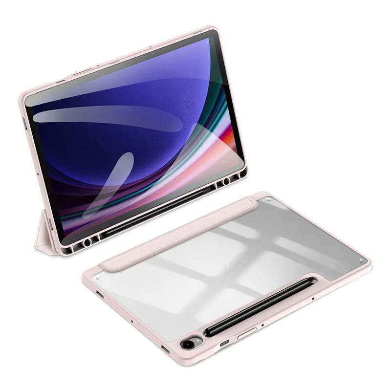 DUX DUCIS TOBY Series For Samsung Galaxy Tab S10 Lite / S10 FE / S9 FE / S9 Tablet Leather Case Tri-Fold Stand Pen Slot Cover - Light Pink