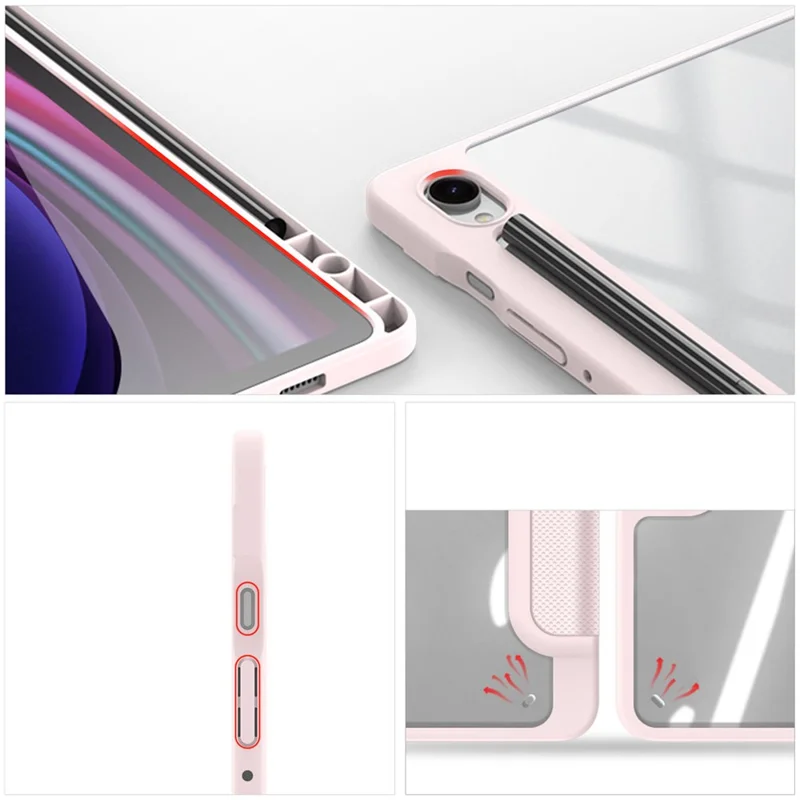DUX DUCIS TOBY Series For Samsung Galaxy Tab S10 Lite / S10 FE / S9 FE / S9 Tablet Leather Case Tri-Fold Stand Pen Slot Cover - Light Pink