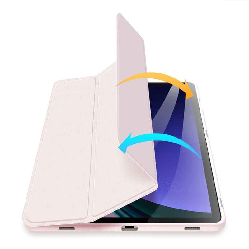 DUX DUCIS TOBY Series For Samsung Galaxy Tab S10 Lite / S10 FE / S9 FE / S9 Tablet Leather Case Tri-Fold Stand Pen Slot Cover - Light Pink
