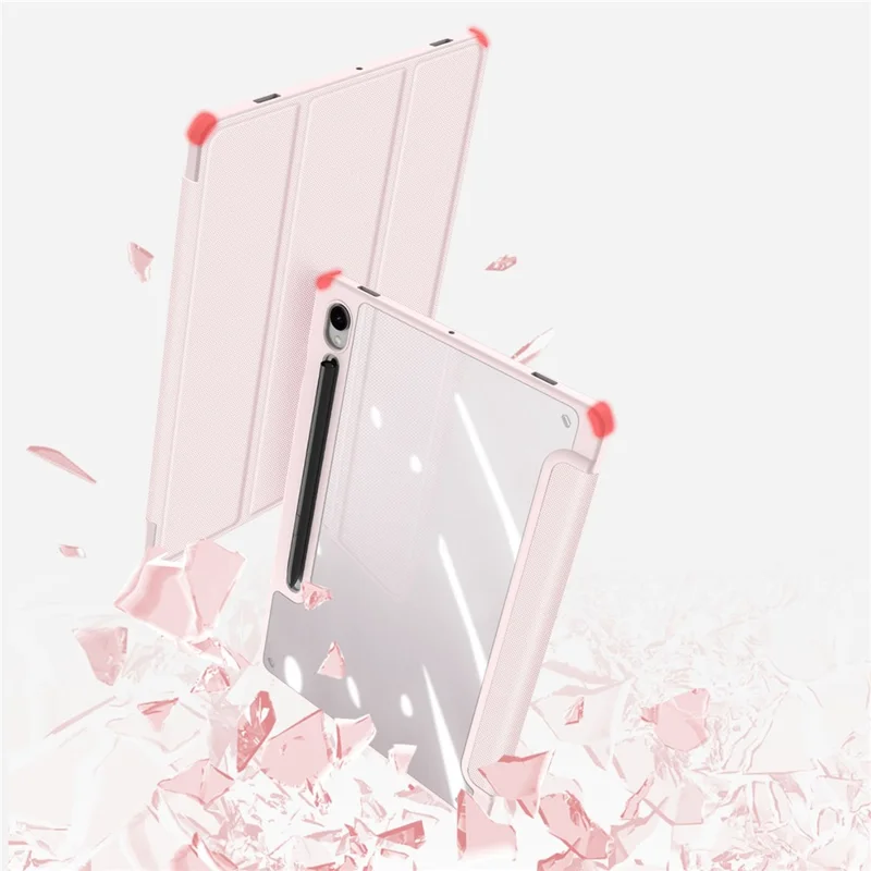 DUX DUCIS TOBY Series For Samsung Galaxy Tab S10 Lite / S10 FE / S9 FE / S9 Tablet Leather Case Tri-Fold Stand Pen Slot Cover - Light Pink