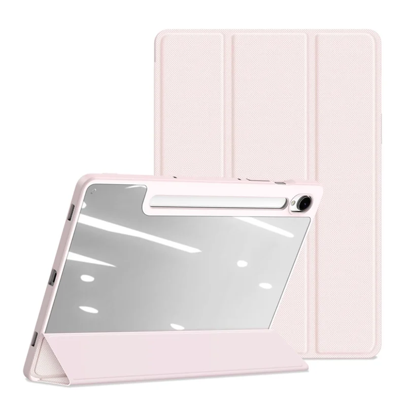 DUX DUCIS TOBY Series For Samsung Galaxy Tab S10 Lite / S10 FE / S9 FE / S9 Tablet Leather Case Tri-Fold Stand Pen Slot Cover - Light Pink