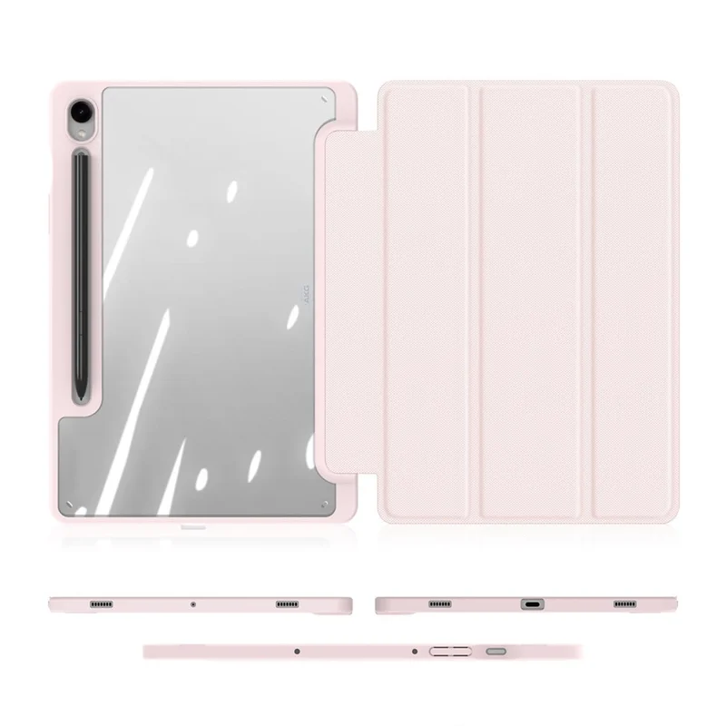 DUX DUCIS TOBY Series For Samsung Galaxy Tab S10 Lite / S10 FE / S9 FE / S9 Tablet Leather Case Tri-Fold Stand Pen Slot Cover - Light Pink