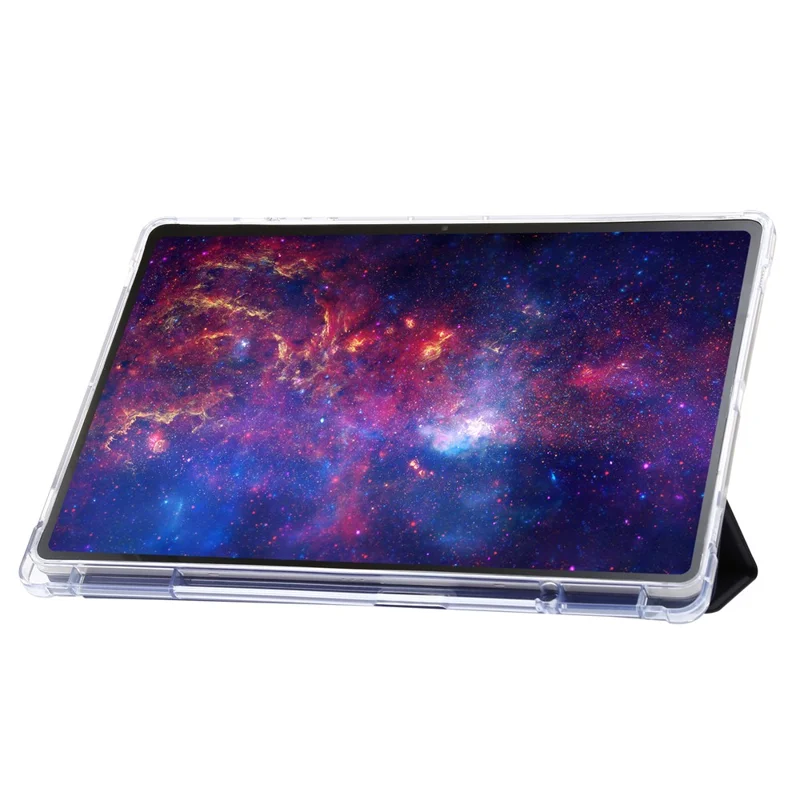 For Samsung Galaxy Tab S9+ Tri-fold Stand Smart Cover PU Leather+Acrylic+TPU Transparent Tablet Case - Dark Blue