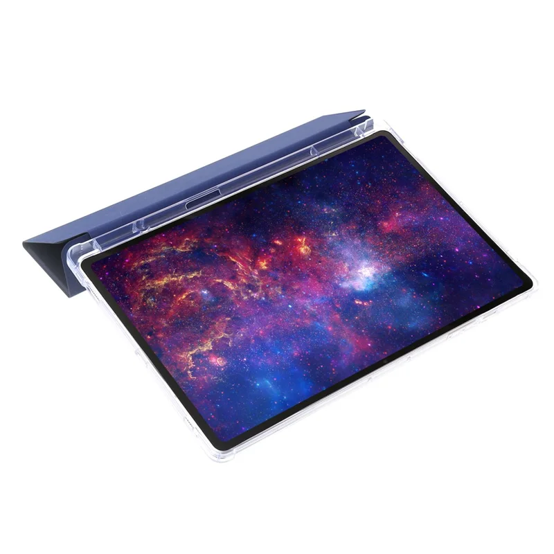 For Samsung Galaxy Tab S9+ Tri-fold Stand Smart Cover PU Leather+Acrylic+TPU Transparent Tablet Case - Dark Blue
