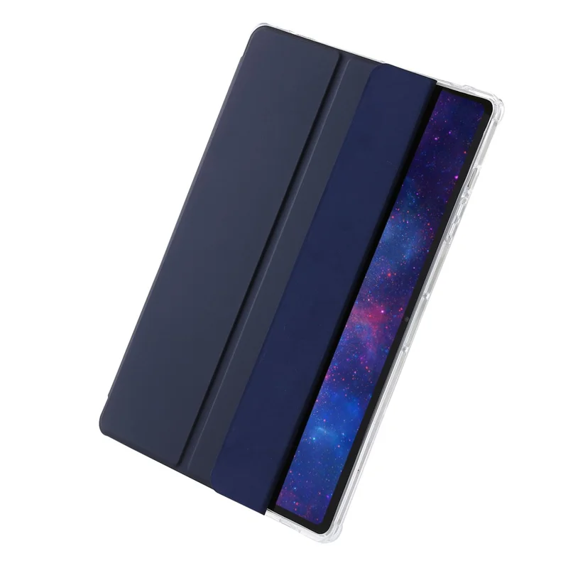 For Samsung Galaxy Tab S9+ Tri-fold Stand Smart Cover PU Leather+Acrylic+TPU Transparent Tablet Case - Dark Blue