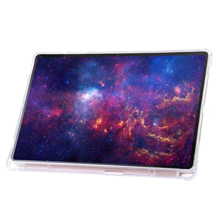 Per Samsung Galaxy Tab S9+ Origami Tri-fold Stand Cover PU Leather+Acrylic+TPU Auto Wake / Sleep Tablet Case - Rosa