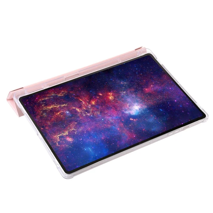 Per Samsung Galaxy Tab S9+ Origami Tri-fold Stand Cover PU Leather+Acrylic+TPU Auto Wake / Sleep Tablet Case - Rosa