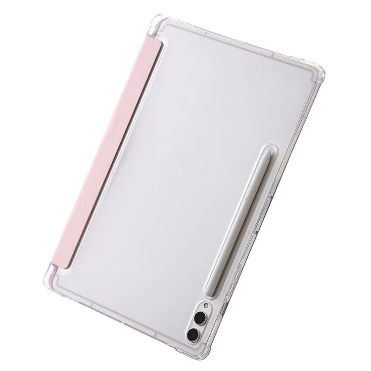 Per Samsung Galaxy Tab S9+ Origami Tri-fold Stand Cover PU Leather+Acrylic+TPU Auto Wake / Sleep Tablet Case - Rosa