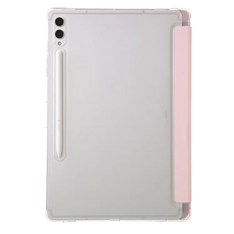 Per Samsung Galaxy Tab S9+ Origami Tri-fold Stand Cover PU Leather+Acrylic+TPU Auto Wake / Sleep Tablet Case - Rosa