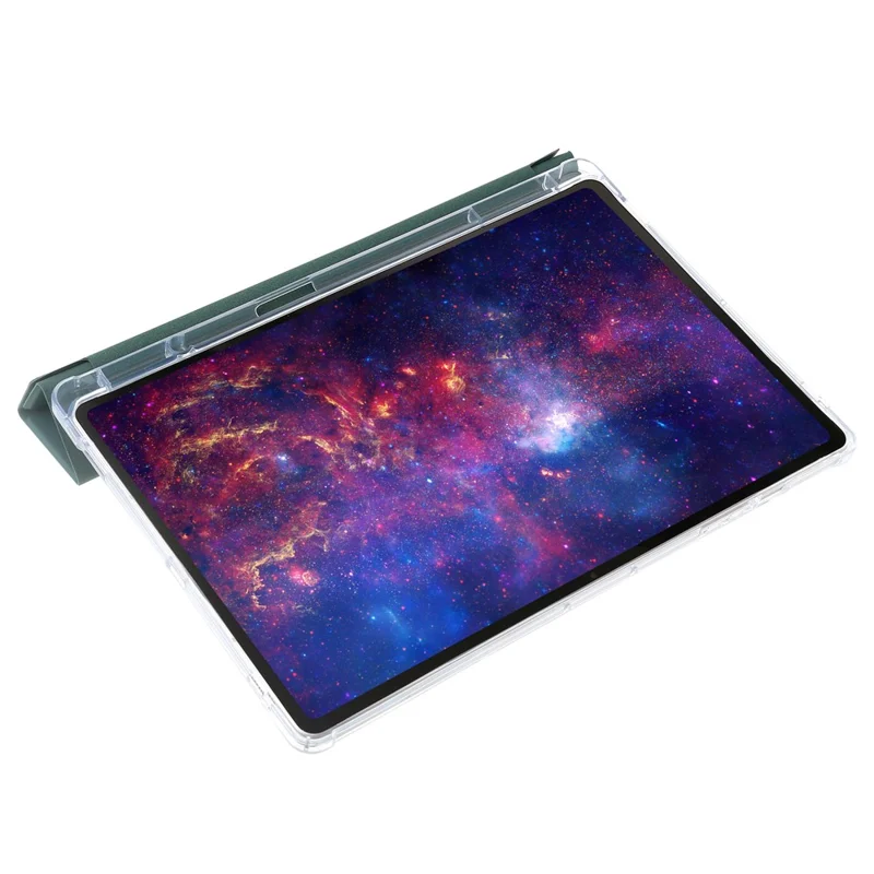 For Samsung Galaxy Tab S9+ Origami Tri-fold Stand Cover PU Leather+Acrylic+TPU Auto Wake / Sleep Tablet Case - Midnight Green