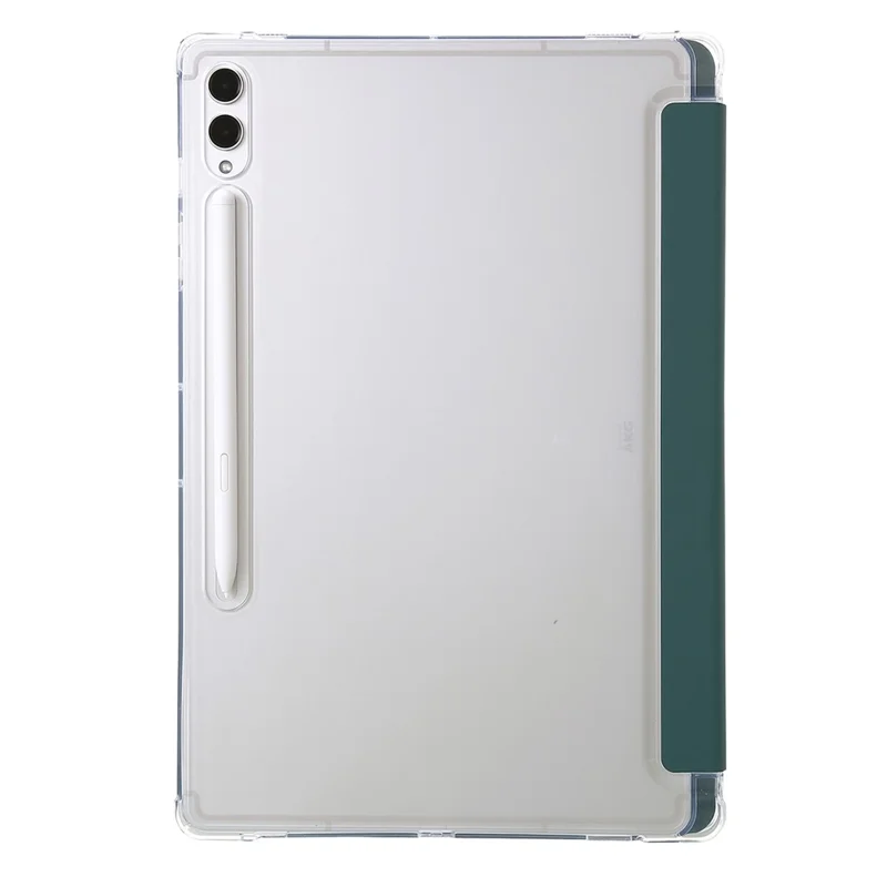 For Samsung Galaxy Tab S9+ Origami Tri-fold Stand Cover PU Leather+Acrylic+TPU Auto Wake / Sleep Tablet Case - Midnight Green