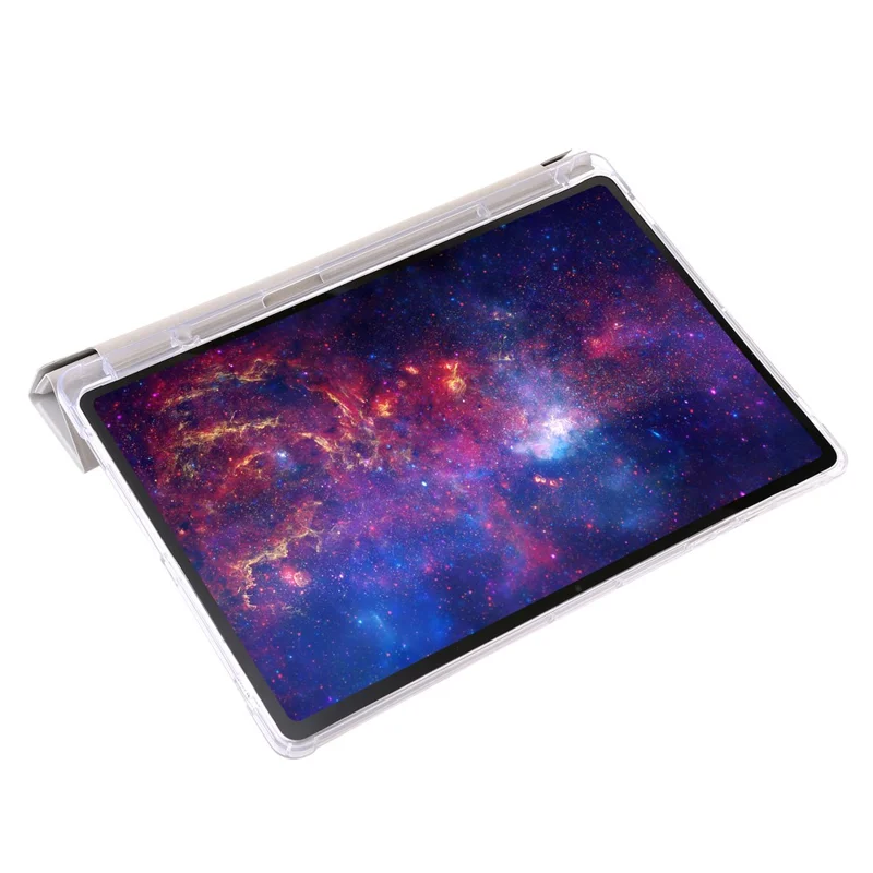 For Samsung Galaxy Tab S9+ Origami Tri-fold Stand Cover PU Leather+Acrylic+TPU Auto Wake / Sleep Tablet Case - Grey
