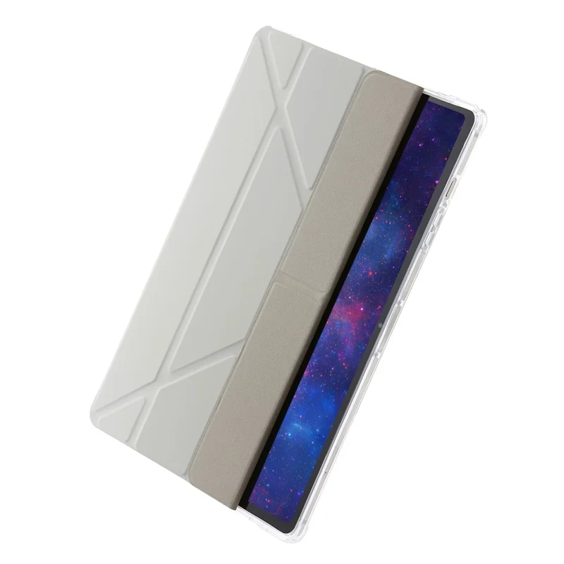 For Samsung Galaxy Tab S9+ Origami Tri-fold Stand Cover PU Leather+Acrylic+TPU Auto Wake / Sleep Tablet Case - Grey