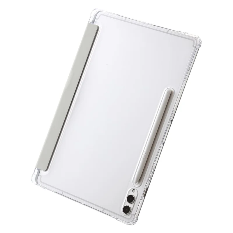 For Samsung Galaxy Tab S9+ Origami Tri-fold Stand Cover PU Leather+Acrylic+TPU Auto Wake / Sleep Tablet Case - Grey