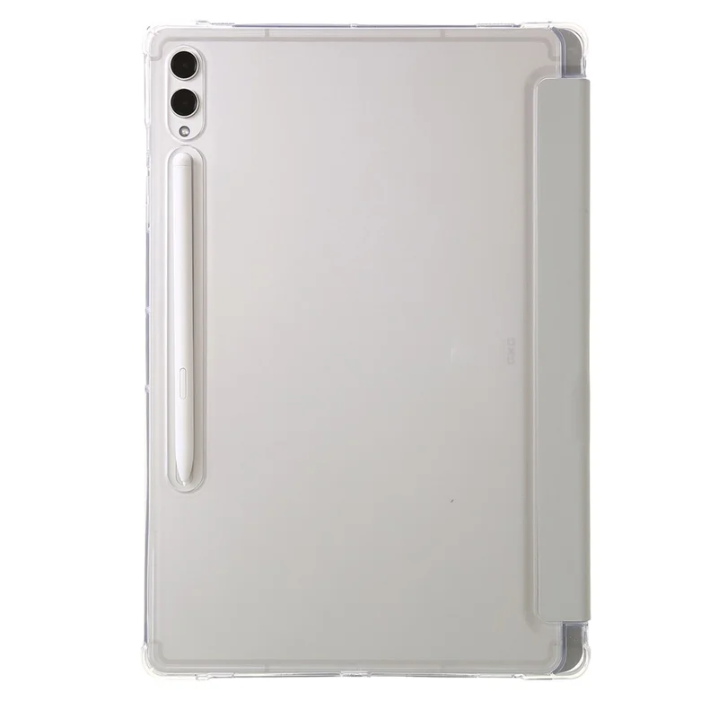 For Samsung Galaxy Tab S9+ Origami Tri-fold Stand Cover PU Leather+Acrylic+TPU Auto Wake / Sleep Tablet Case - Grey