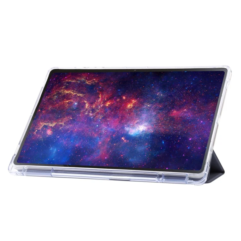 Funda tipo folio inteligente con soporte de tres pliegues para Samsung Galaxy Tab S9 Ultra, carcasa transparente de PU, acrílico y TPU - Morado