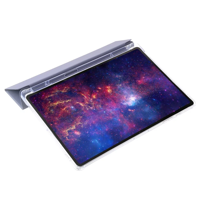 Funda tipo folio inteligente con soporte de tres pliegues para Samsung Galaxy Tab S9 Ultra, carcasa transparente de PU, acrílico y TPU - Morado