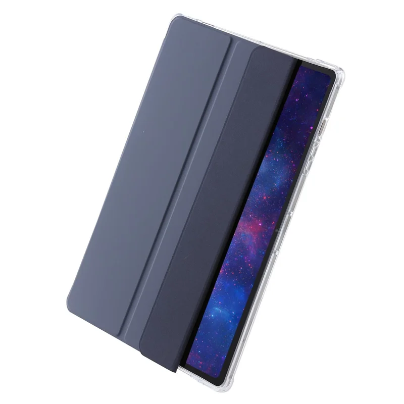 Funda tipo folio inteligente con soporte de tres pliegues para Samsung Galaxy Tab S9 Ultra, carcasa transparente de PU, acrílico y TPU - Morado