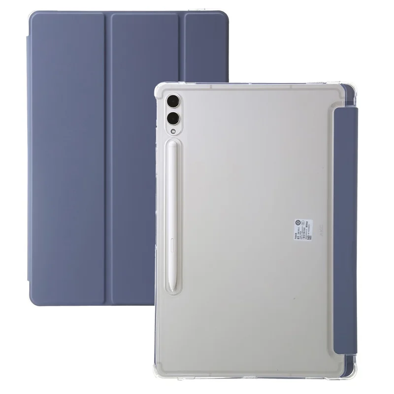 Funda tipo folio inteligente con soporte de tres pliegues para Samsung Galaxy Tab S9 Ultra, carcasa transparente de PU, acrílico y TPU - Morado