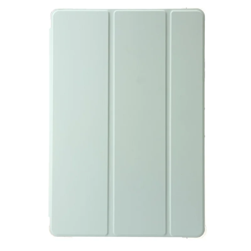 Für Samsung Galaxy Tab S9 Ultra Dreifach-Klapp-Stand-Folio-Smartcase aus PU-Leder+Acryl+TPU, transparente Tablet-Hülle - Matcha-Grün