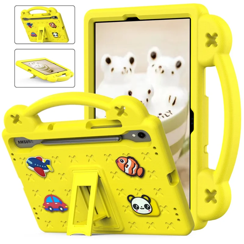 For Samsung Galaxy Tab S11 / S10 Lite / S10 FE / S9 FE / S9 / S8 / S7 EVA Protective Cover Kids Friendly Grip Handle Kickstand Tablet Case - Yellow